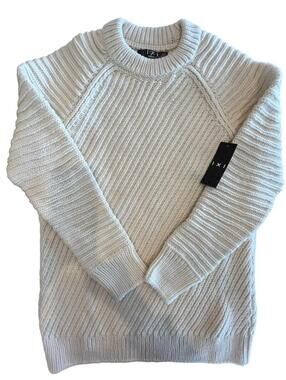 IXI One by One Sweater Wool Womens Sz Large, Crew Neck Ivory NWT 1460.4
